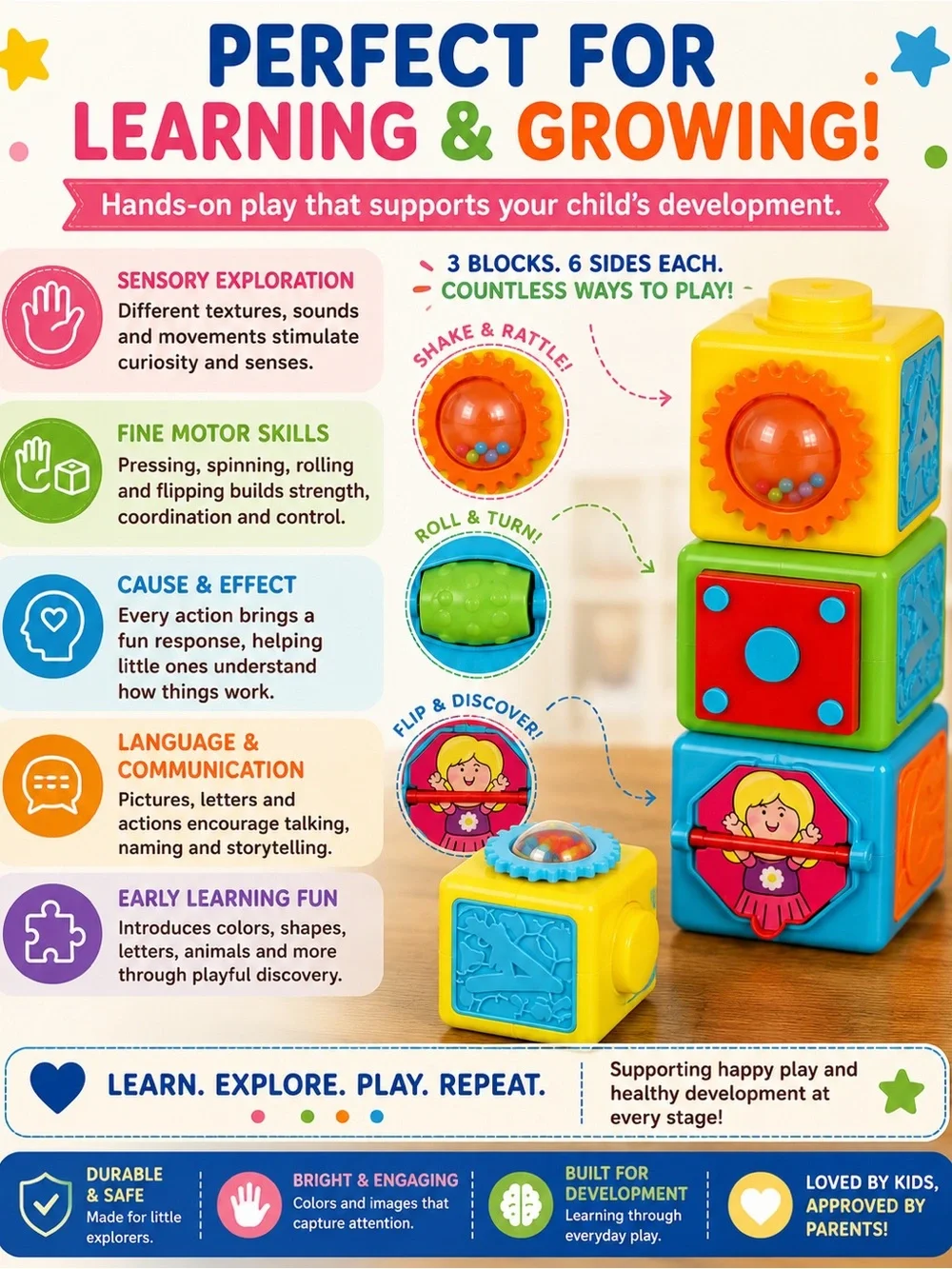 PLAYGO PLASTIC ACTIVITY BLOCKS SET OF 3